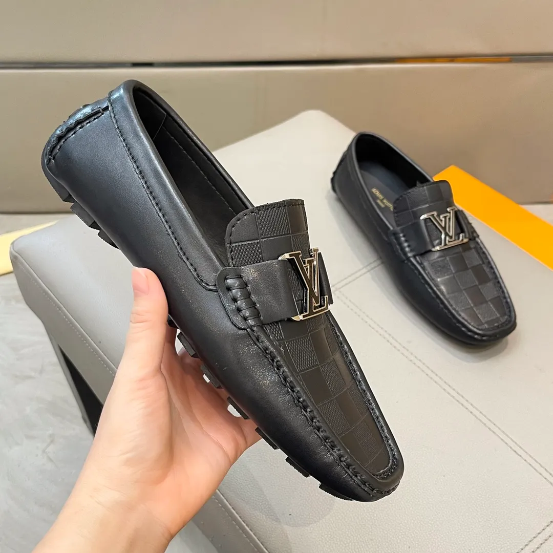 Factory price: 460💰LV men's beanie shoes 2025 official website synchronization <market top version> cowhide pressed grid ➕ black cow lining original packaging. Size 38-45
